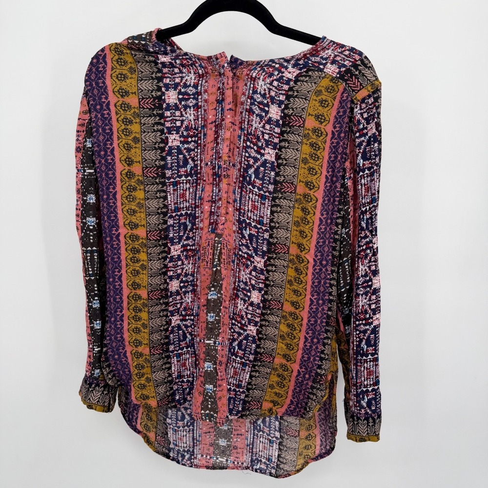 Nine West Jeans Womens L Blouse Shirt‎ Boho Chic Patchwork Print Long Sleeve